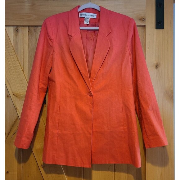 Linen Blend Blazer Women Sz 10 Lined blazer Pink 1 button Adolfo Studio - Picture 1 of 14
